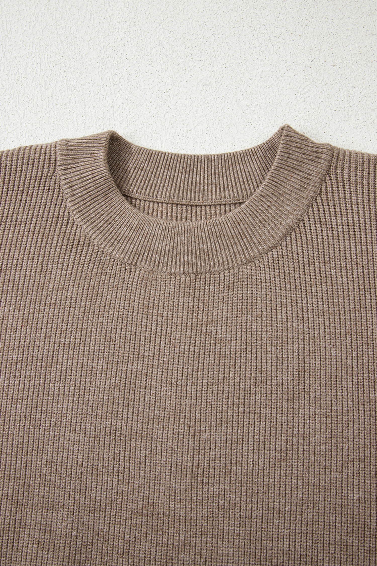 Simply Taupe Ribbed Knit Contrasted Stripe Detail Button Side Loose Sweater