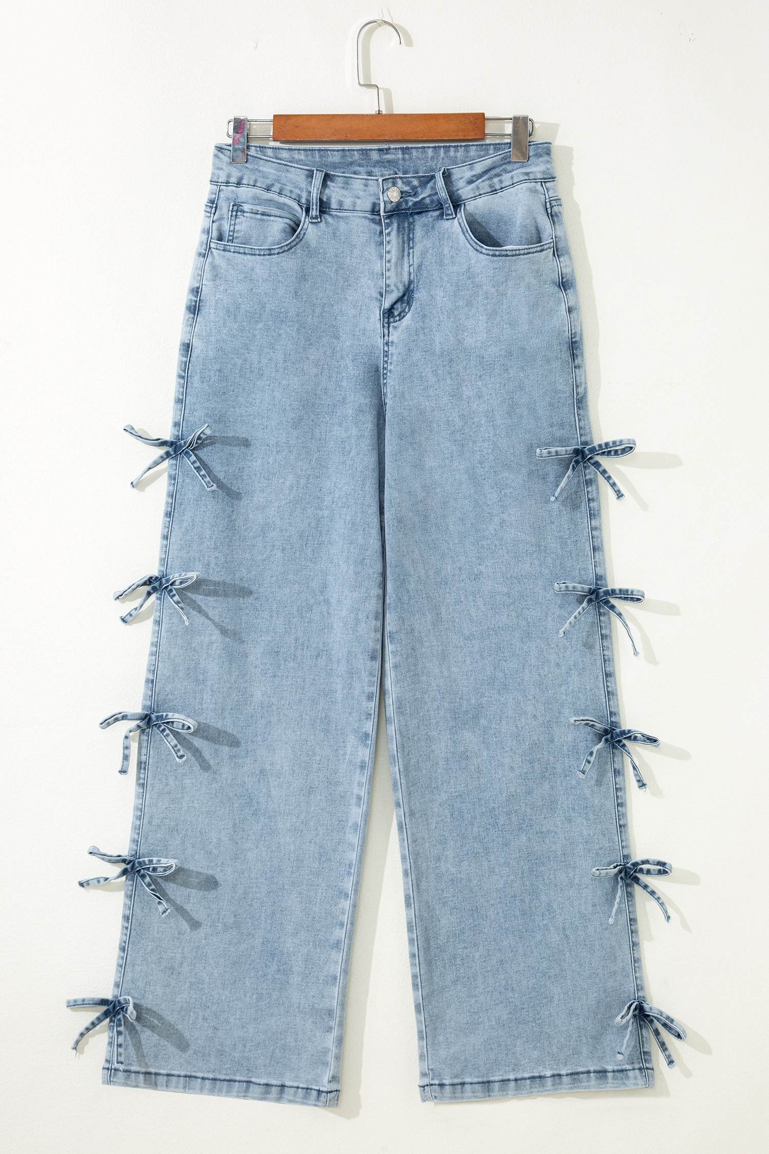 White Bow Knot Side Detail Straight Leg Loose Jeans