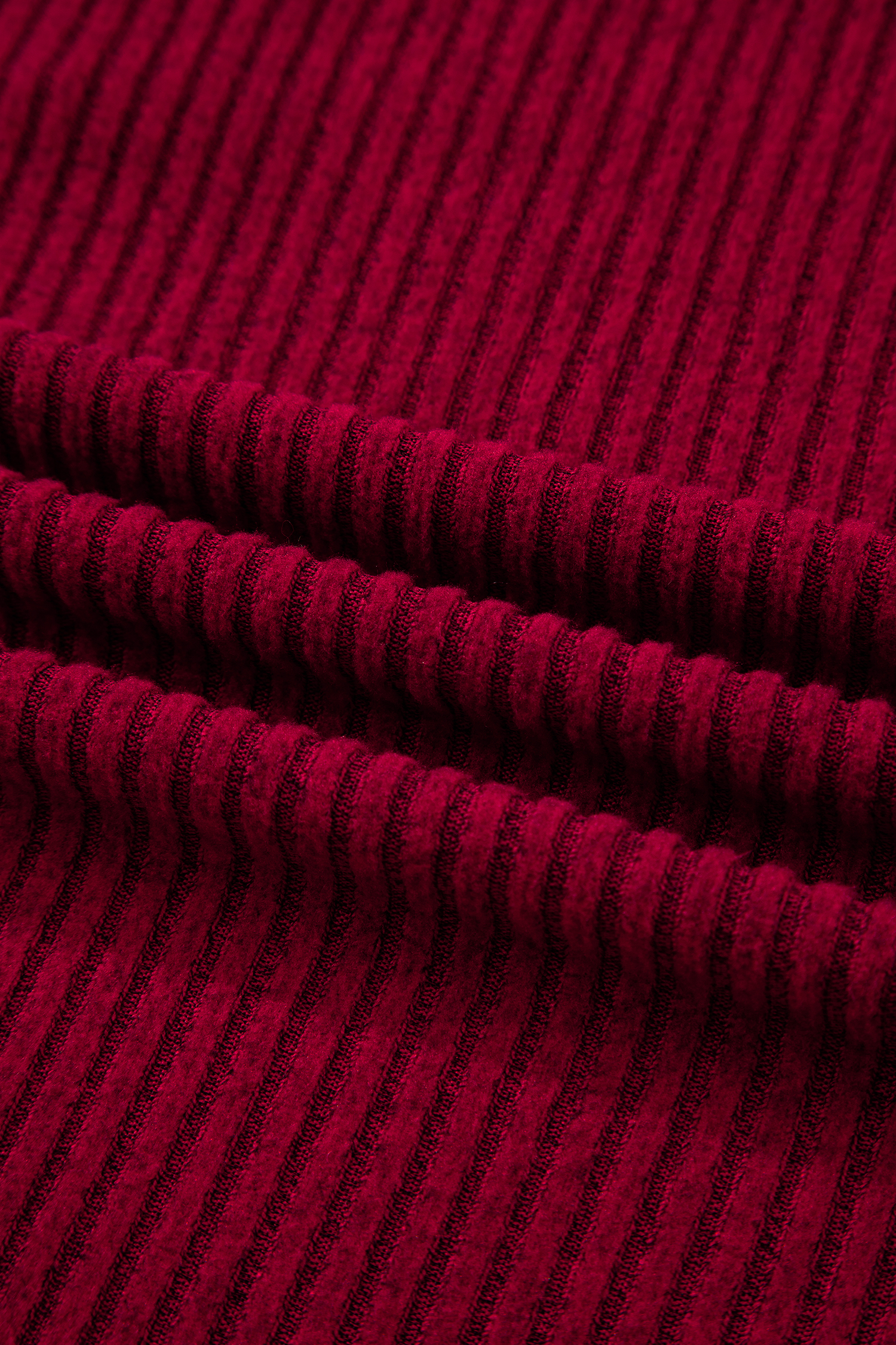 Racing Red Ribbed V Neck Contrast Ribbon Bow Back Drop Shoulder Long Sleeve Top