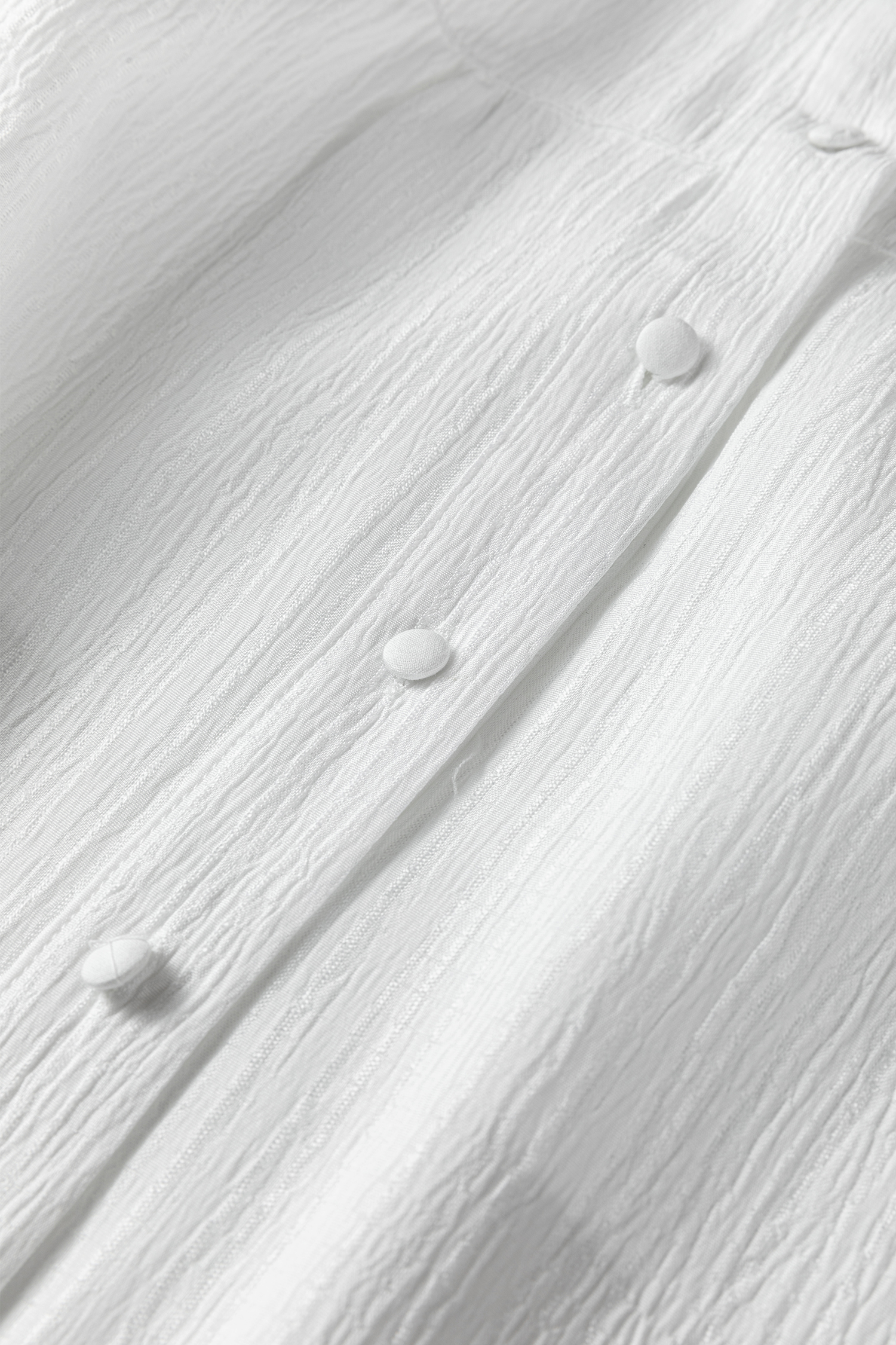 White Crinkled Texture Lantern Sleeve Button Down Loose Shirt