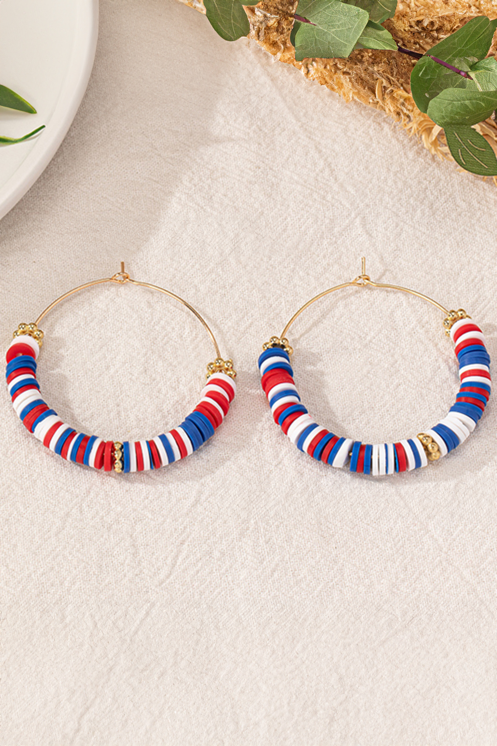 Dark Blue American Flag Inspired Beaded Large Hoop Earrings
