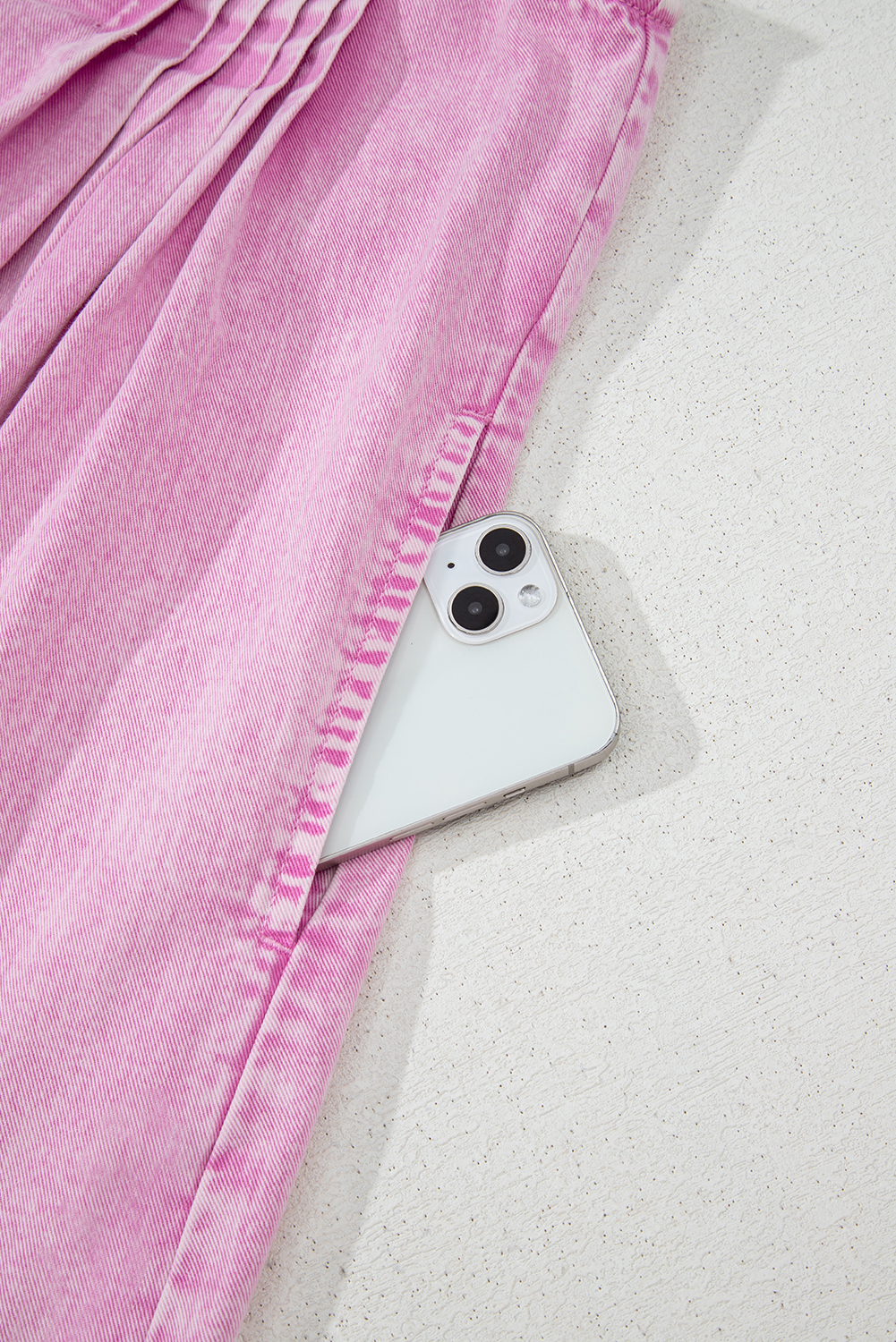 Bonbon Mineral Wash Pleated Bust V Neck Sleeveless Denim Romper