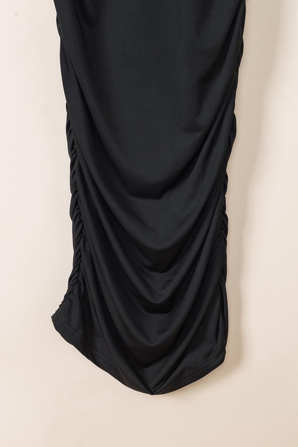 Black Long Sleeves Wrap V Neck Ruched Sheath Midi Dress