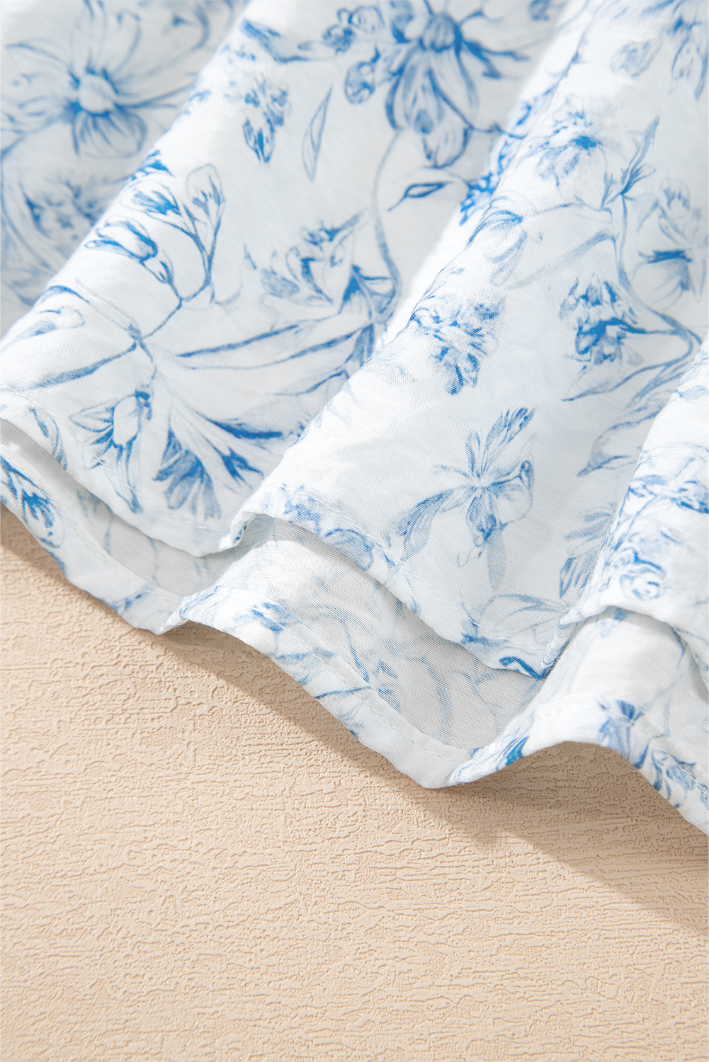 Beau Blue Textured Bow Knot Frilled Butterfly Sleeve Blouse