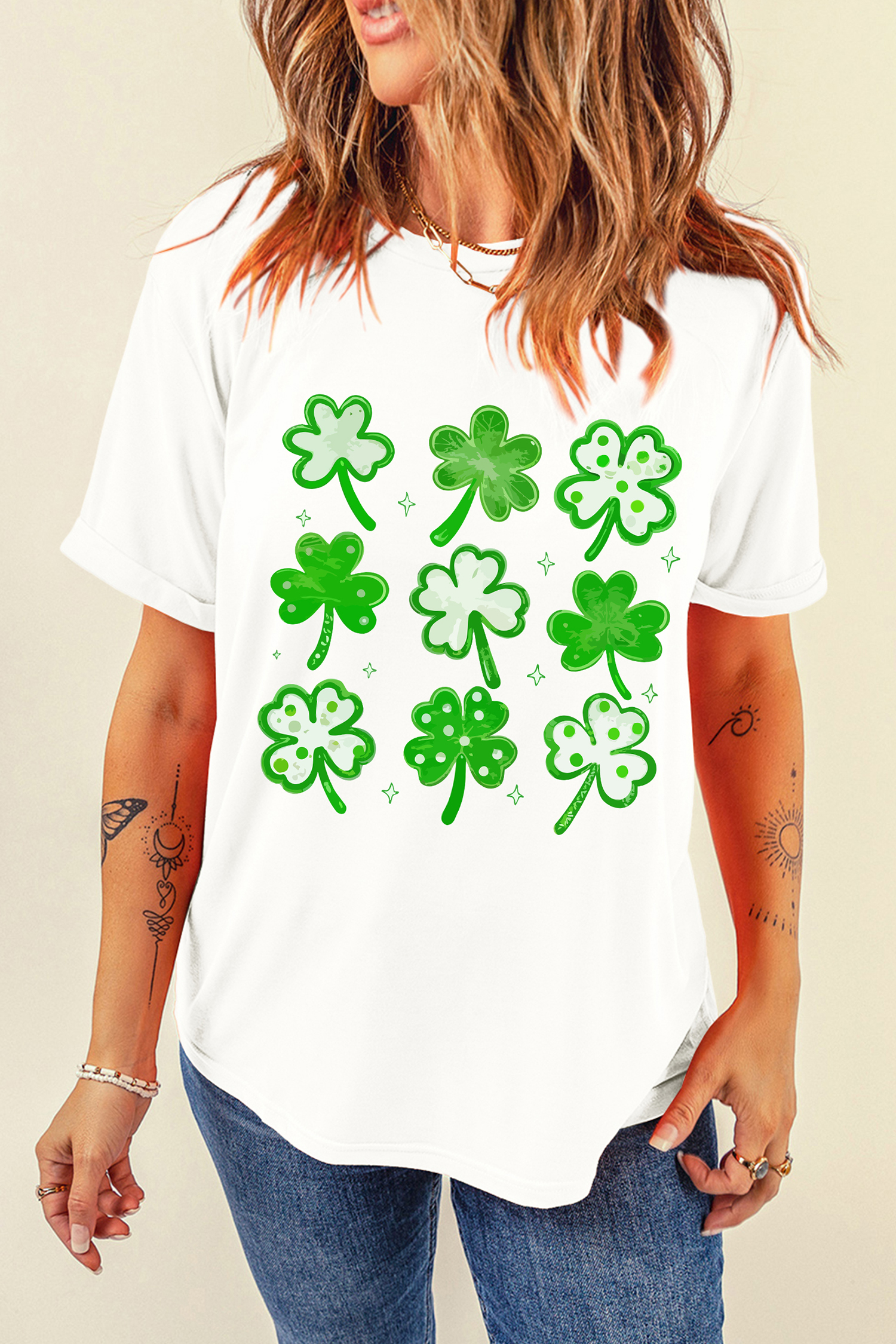 White Diverse Clover Print St Patricks Day T Shirt