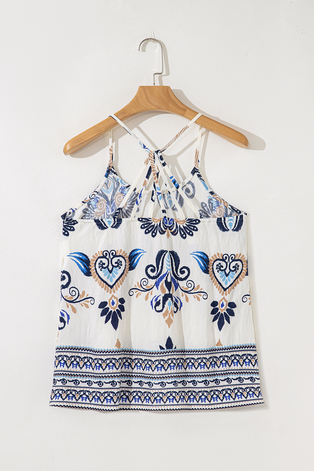 Blue Bohemian Fashion Print Spaghetti Straps Loose Tank