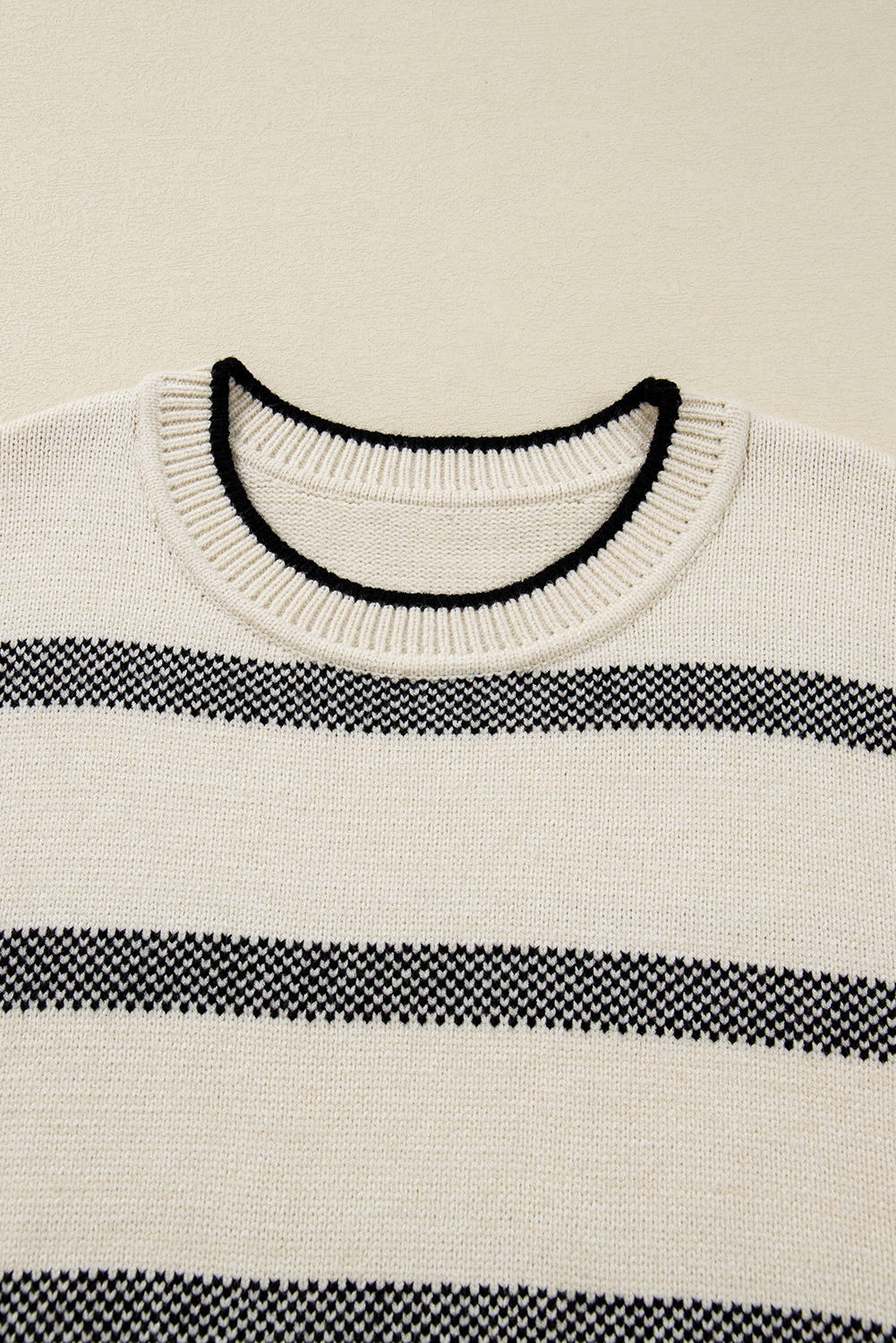 Apricot Stripe Wide Sleeve Drop Shoulder Crew Neck Plus Sweater