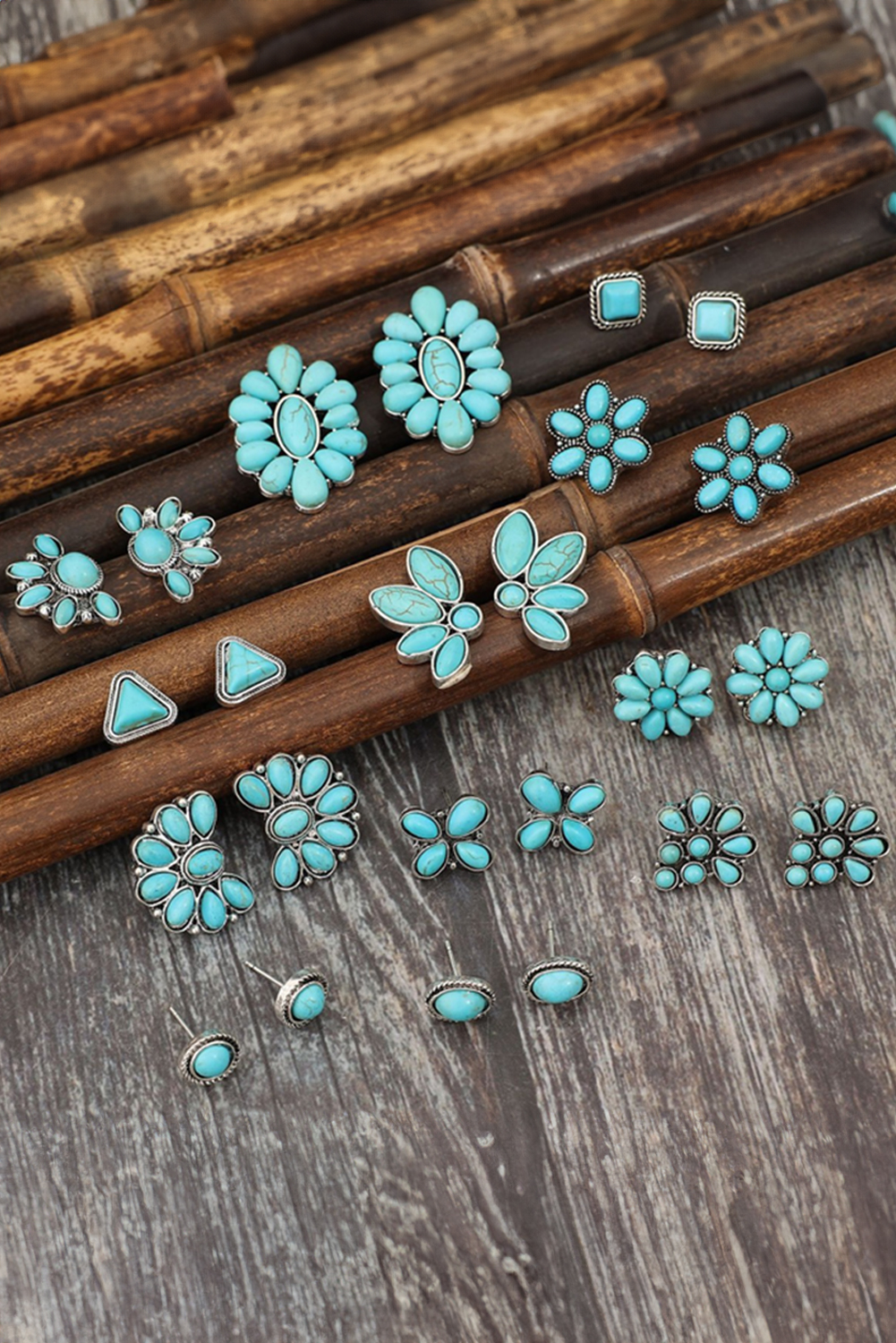 Turquoise Inlay Boho Stud Earrings Set