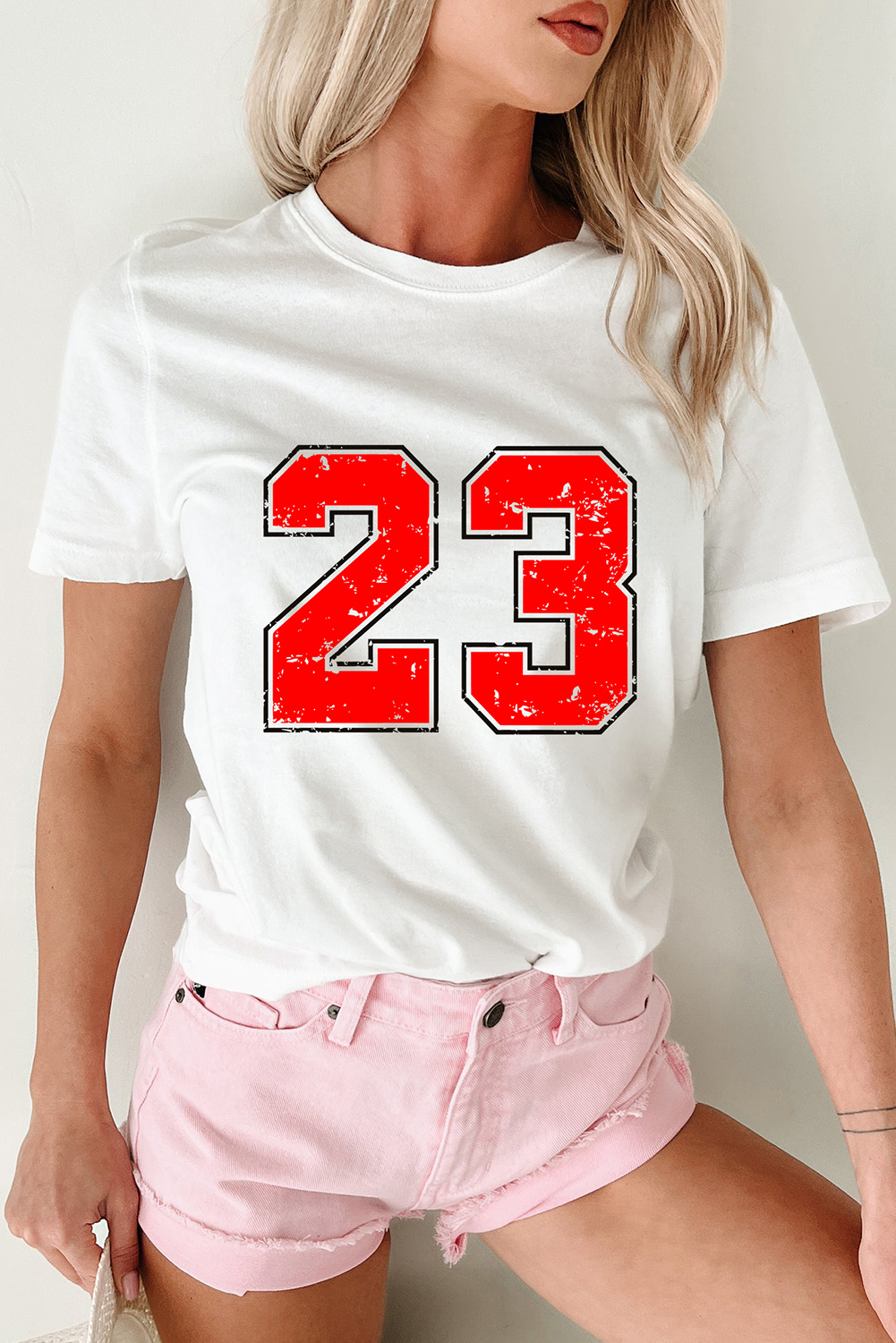 White Number 23 Cracking Print Casual T Shirt