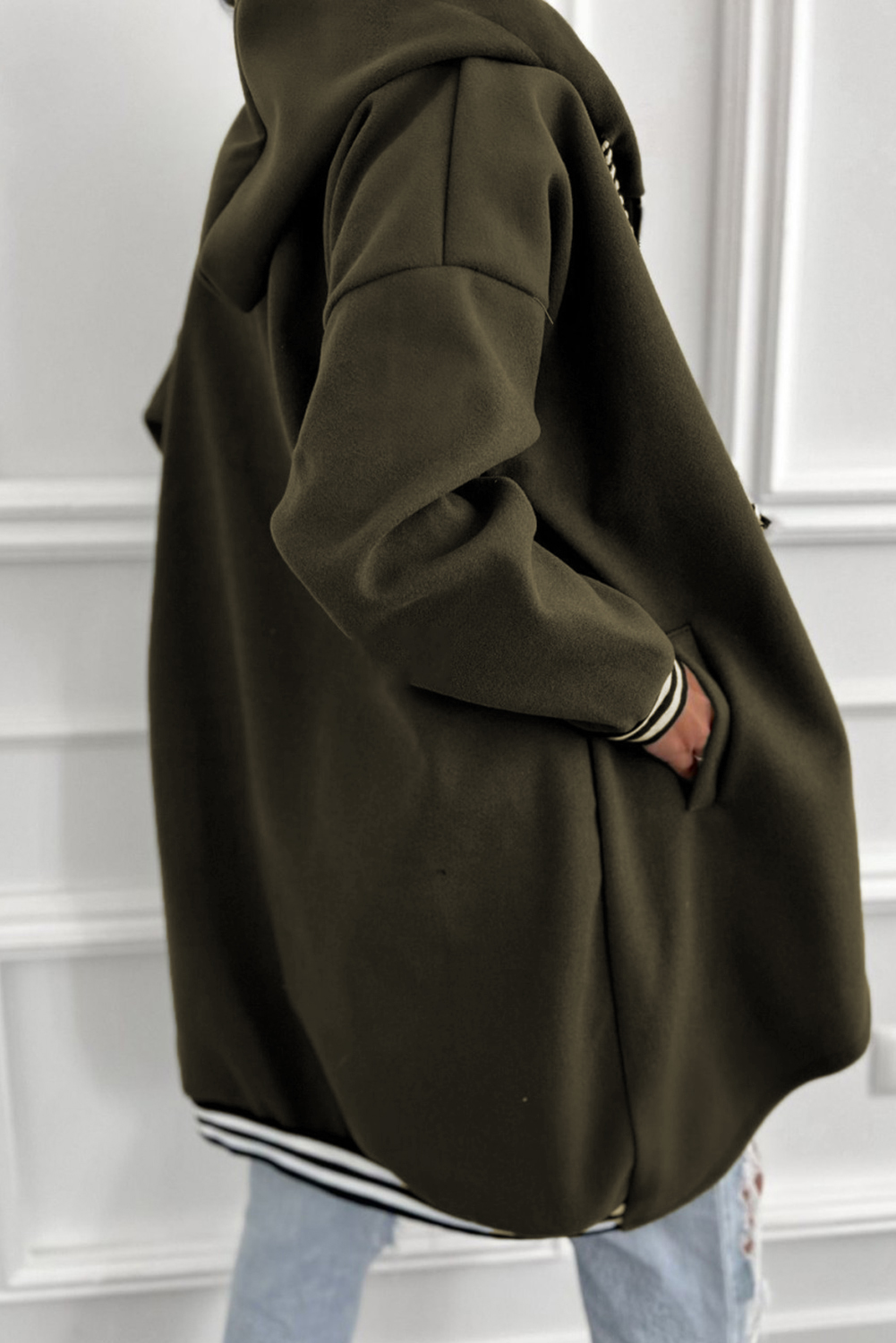 Racing Red Contrast Cuffed Drop Shoulder Zip up Tunic Hoodie