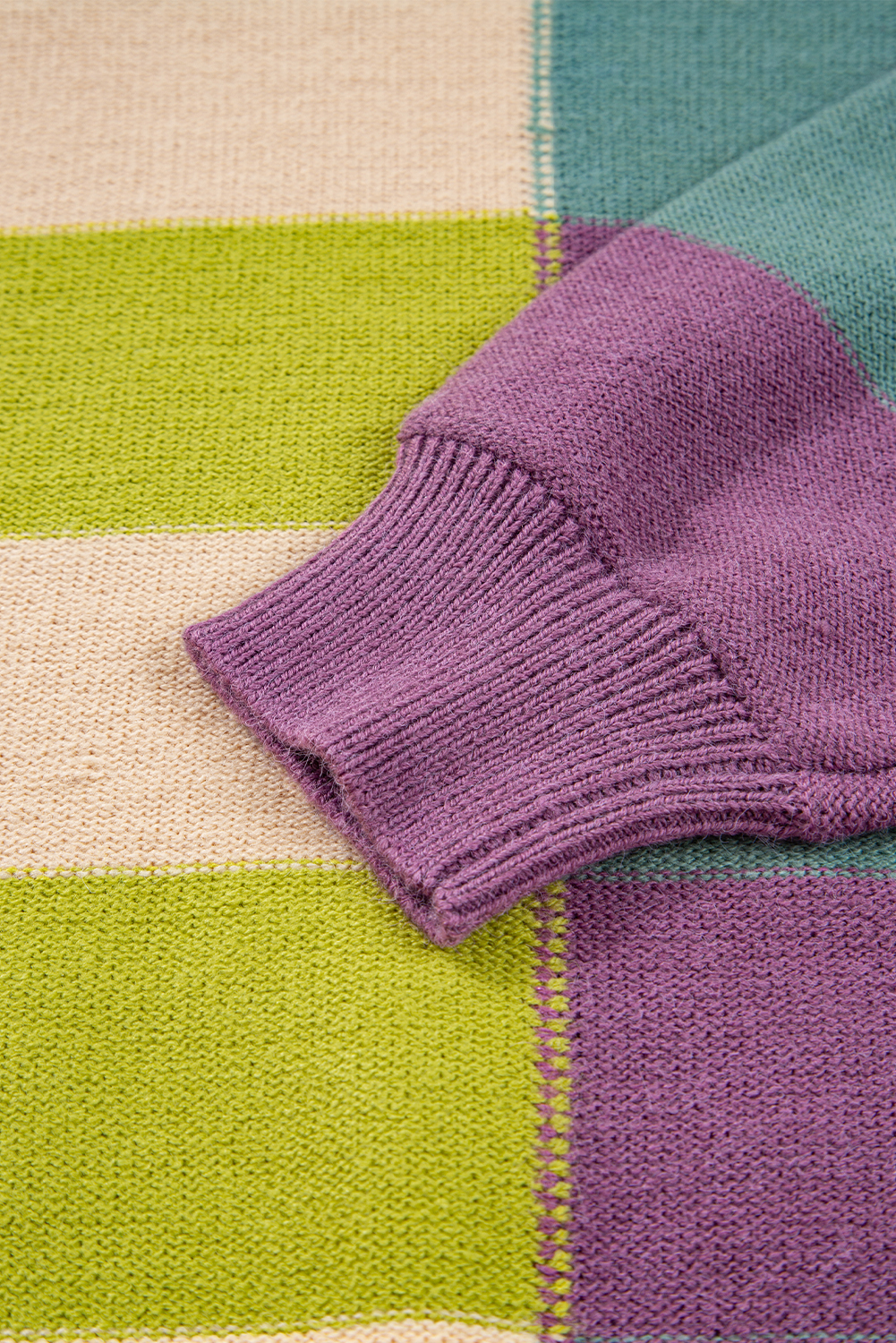 Green Stripe Drop Shoulder Ribbed Edge Casual Sweater