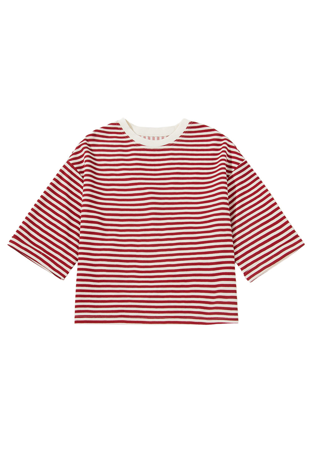 Red Stripe Bowknot Cutout Back Drop Shoulder Wide Bracelet Sleeve Loose Tee