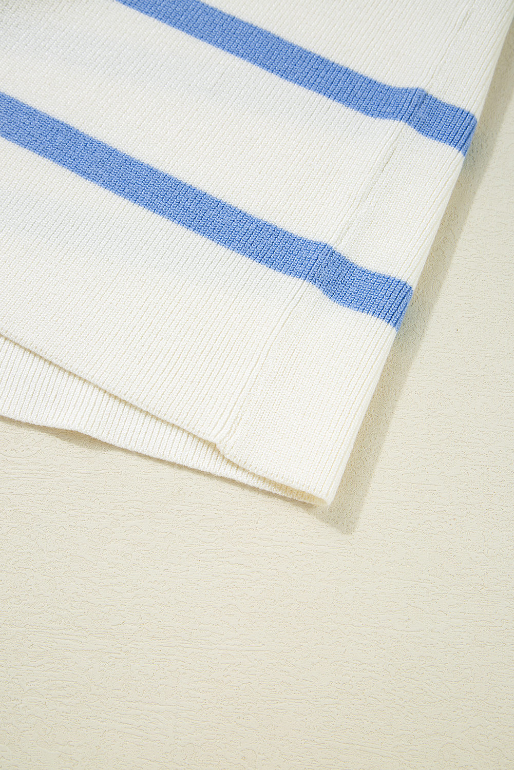 Sky Blue Stripe Split V Neck Collared Ribbed Sweater Vest