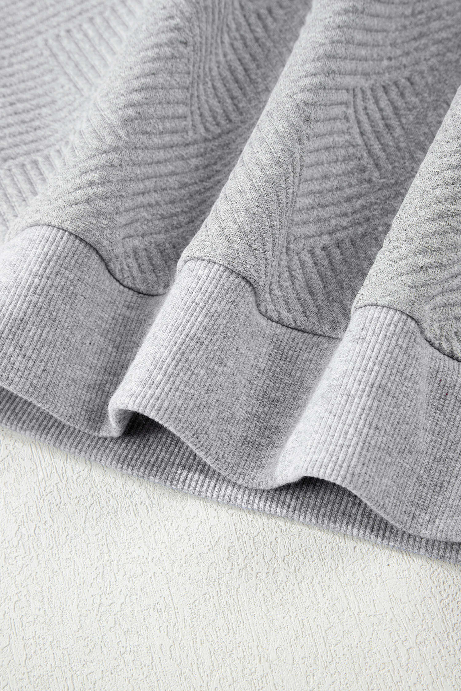 Medium Grey Trendy Textured Half Zip Loose Sweatshirt