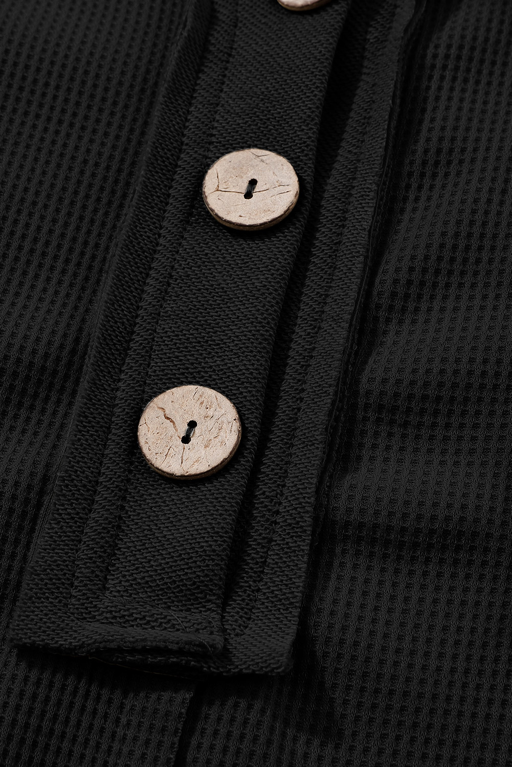 Brown Waffle Knit Buttoned Long Sleeve Top