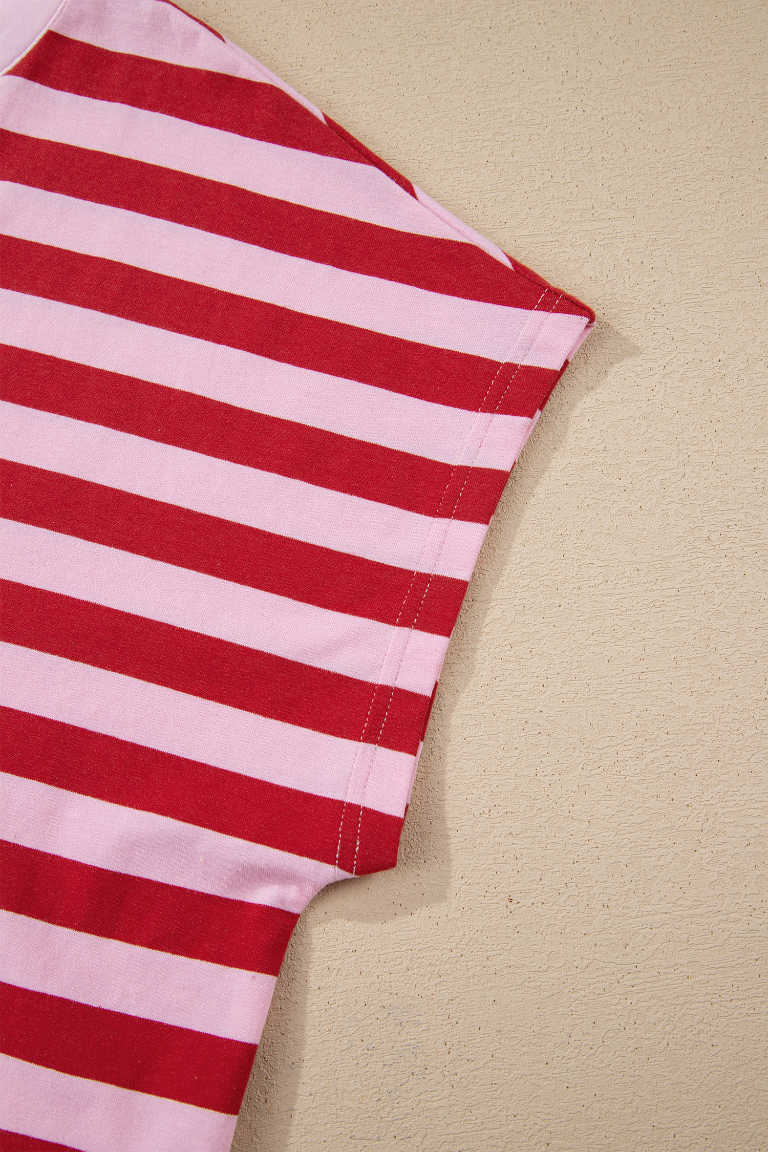 Pink Stripe Split V Neck Casual T Shirt