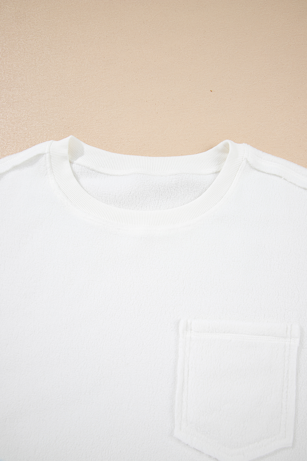 White Exposed Seam Chest Pocket Knit Pullover Sweatshirt