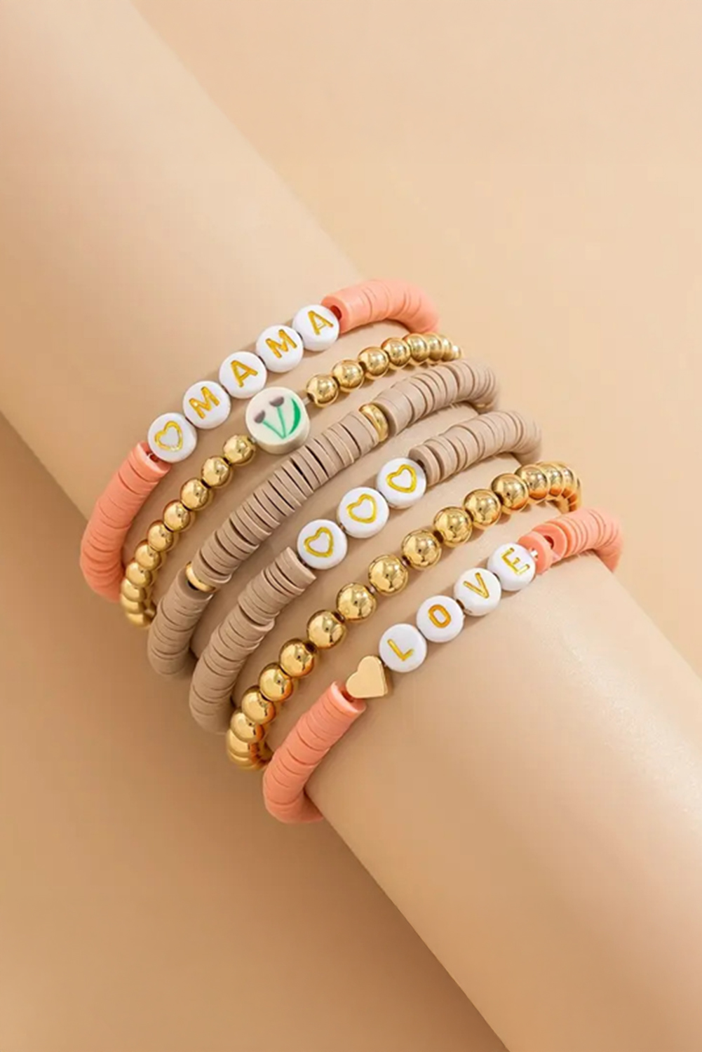 Gold Mama Love Heart Beaded Multi Layer Bracelet