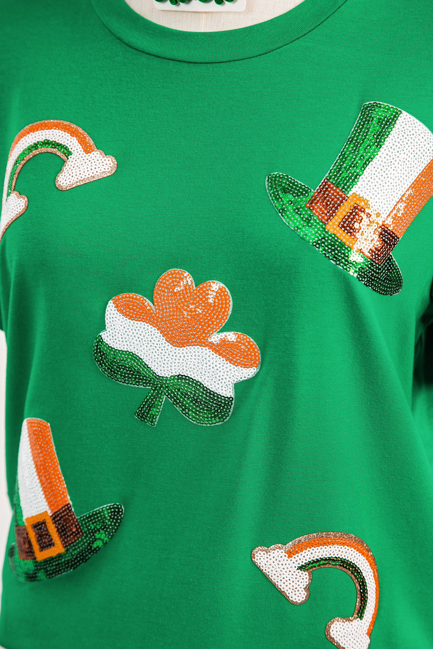 Bright Green St Patricks Day Elements Sequin Graphic Tee