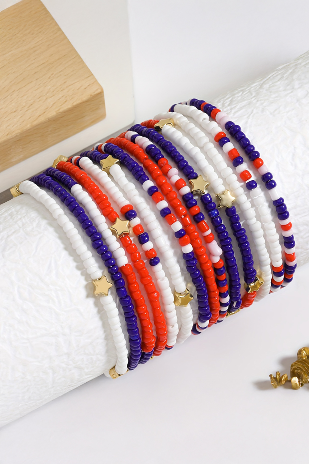 Dark Blue American Flag Star Beaded Multi Layer Bracelet Set