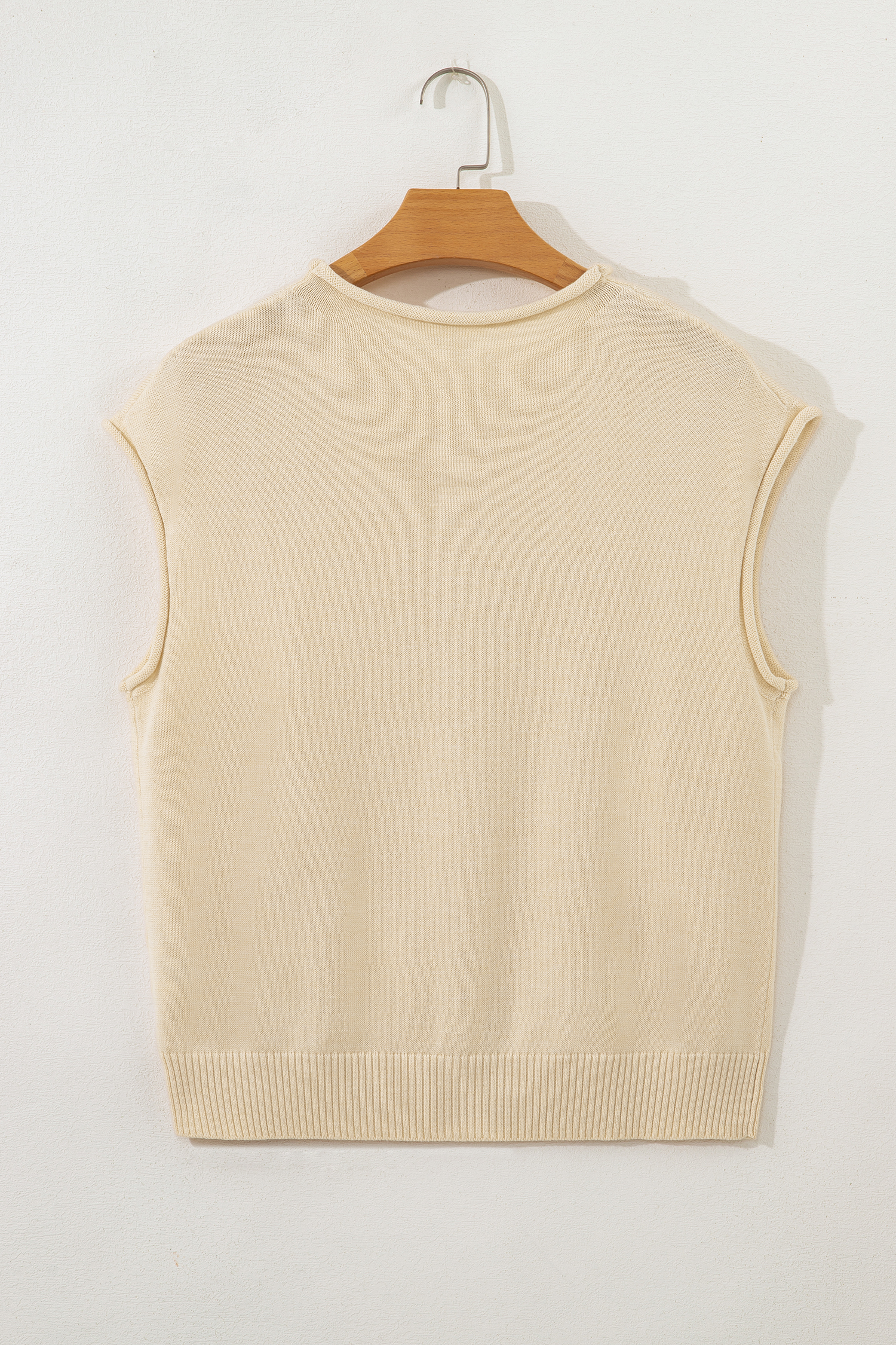 Apricot Buttoned Front Rolled Hem Cap Sleeve Sweater Top