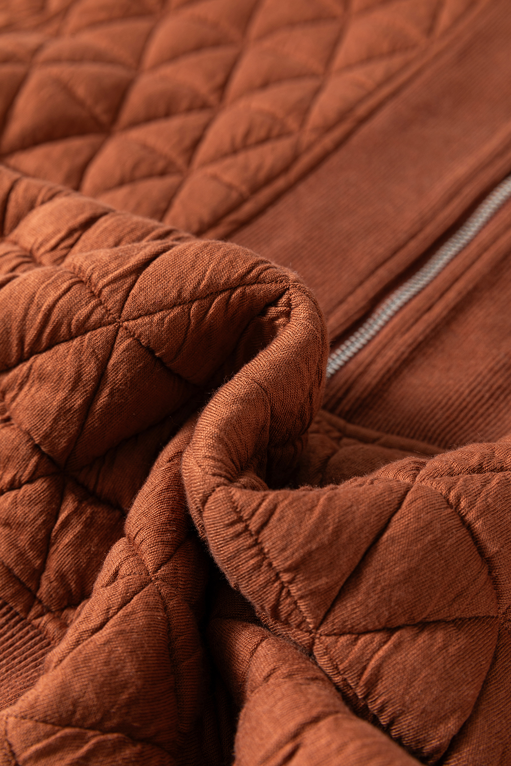 Straw Yellow Geometric Quilted Half Zipped Loose Sweatshirt