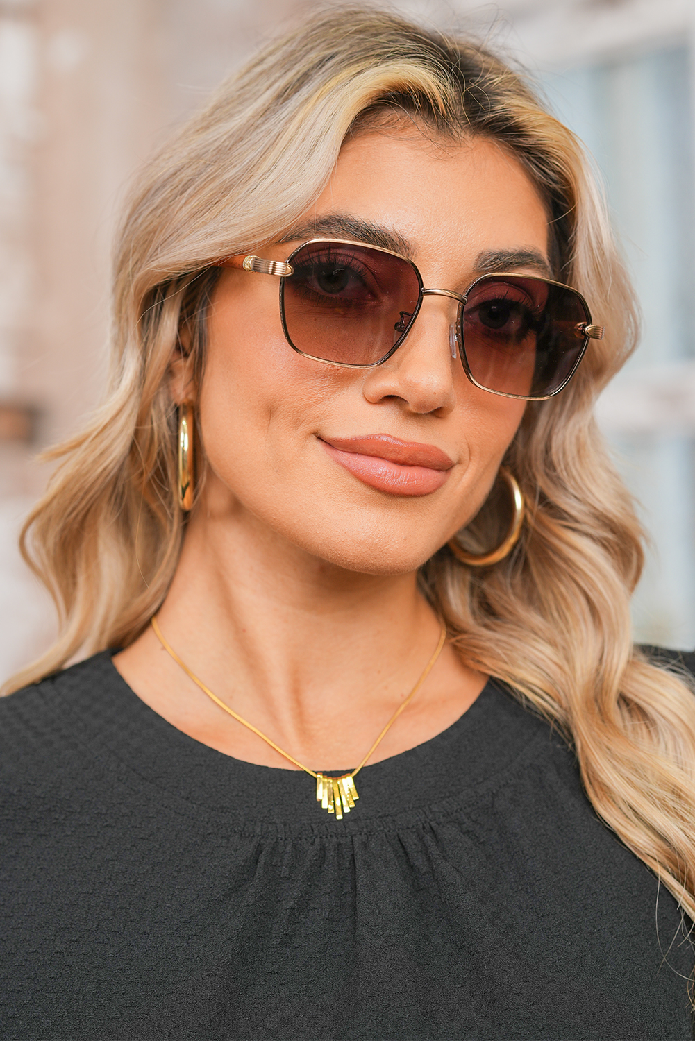 Gold Asymmetric Bar Pendant Plated Alloy Necklace