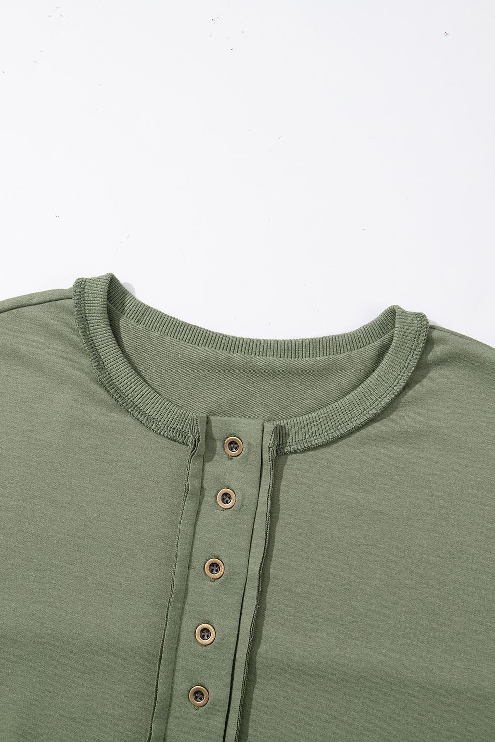 Jungle Green Exposed Seam Button Neck Wide Sleeve Tunic Top