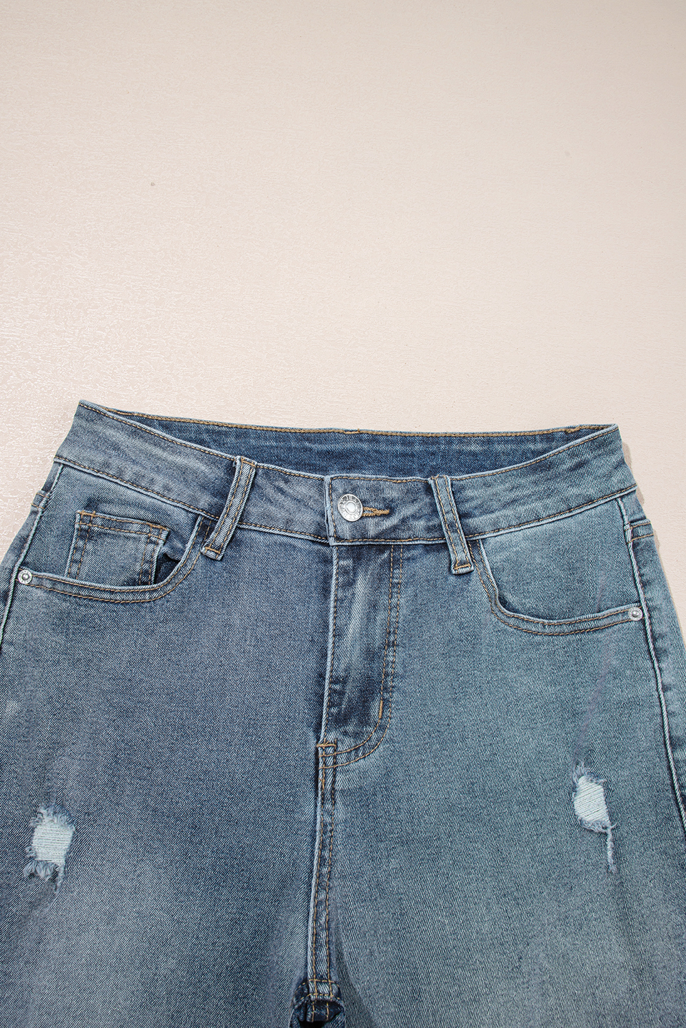 Beau Blue Slightly Distressed Ankle-length Straight Jeans