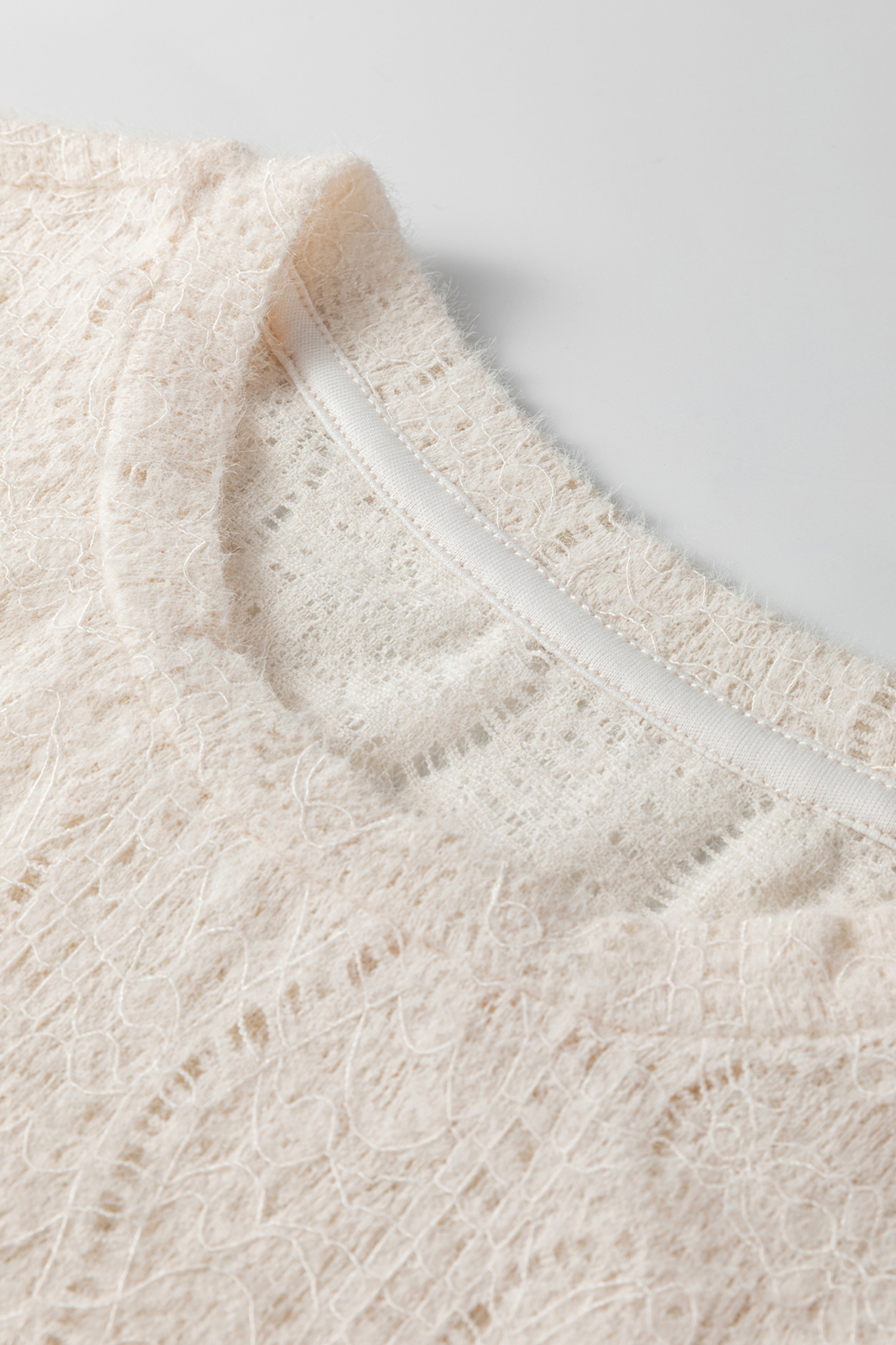 Light Pink Semi Sheer Lace Long Sleeve Cropped Top