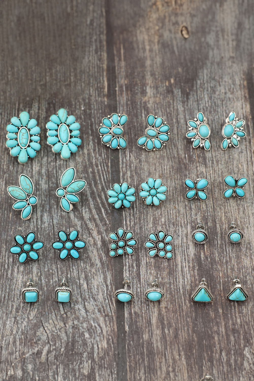 Turquoise Inlay Boho Stud Earrings Set