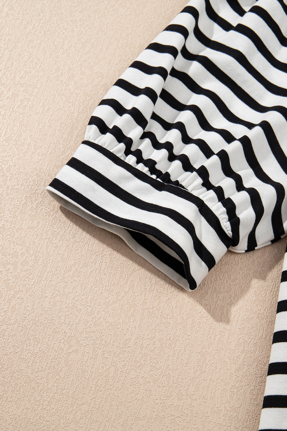 Black Stripe Contrast V Neck Collared Puff Sleeve T Shirt Mini Dress with Pockets