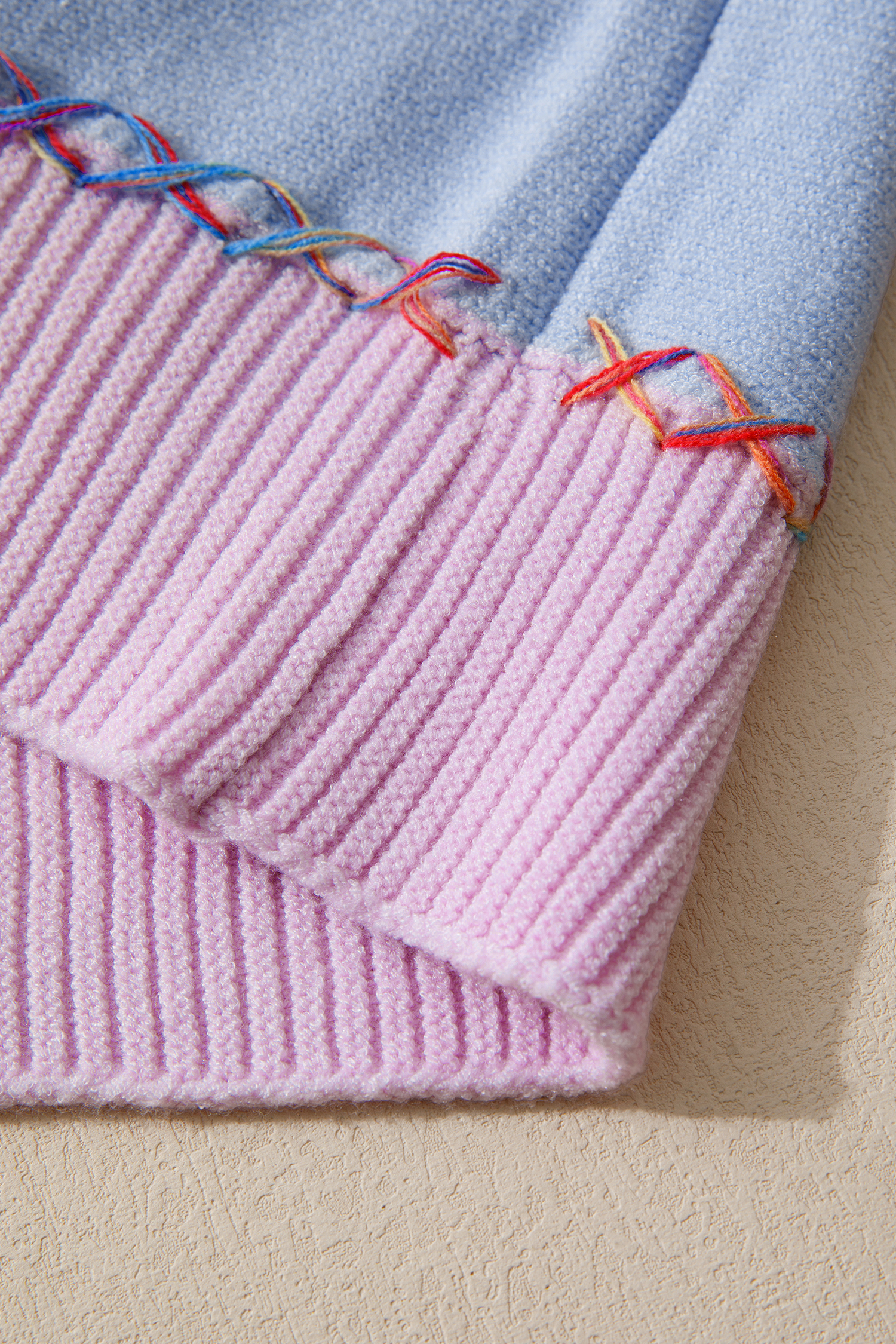 White Rainbow Stitching Balloon Sleeve Relaxed Sweater