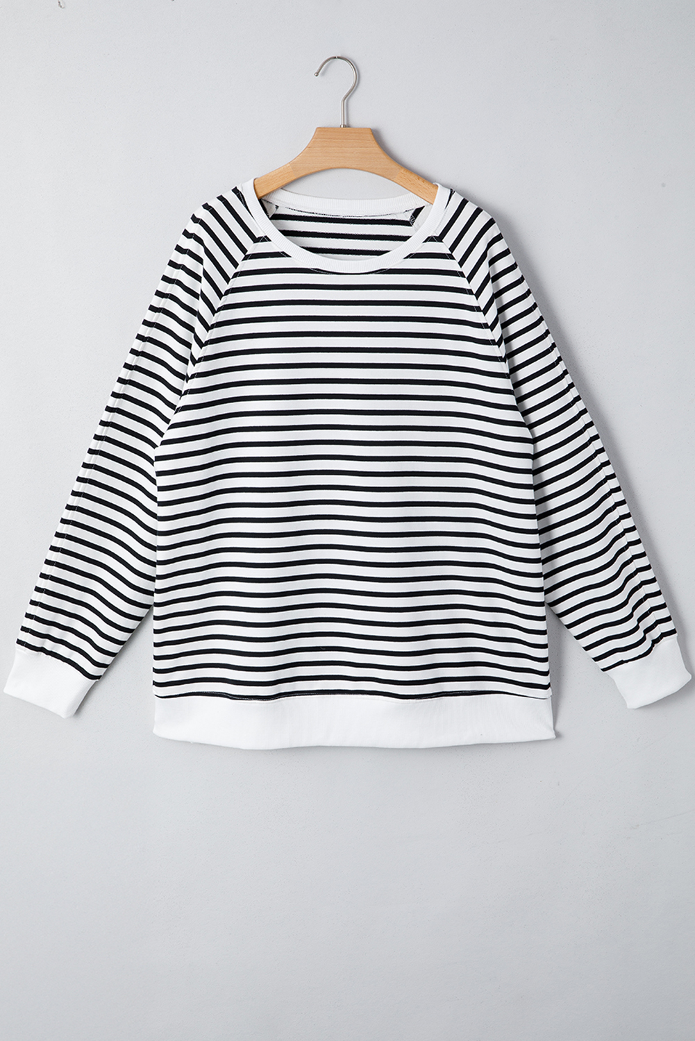 Black Stripe Raglan Sleeve Side Slits Loose Sweatshirt