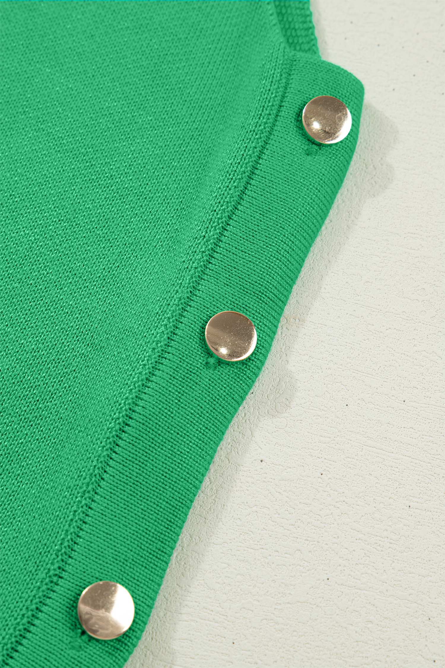 Bright Green Side Button Round Neck Knit Sleeveless Sweater