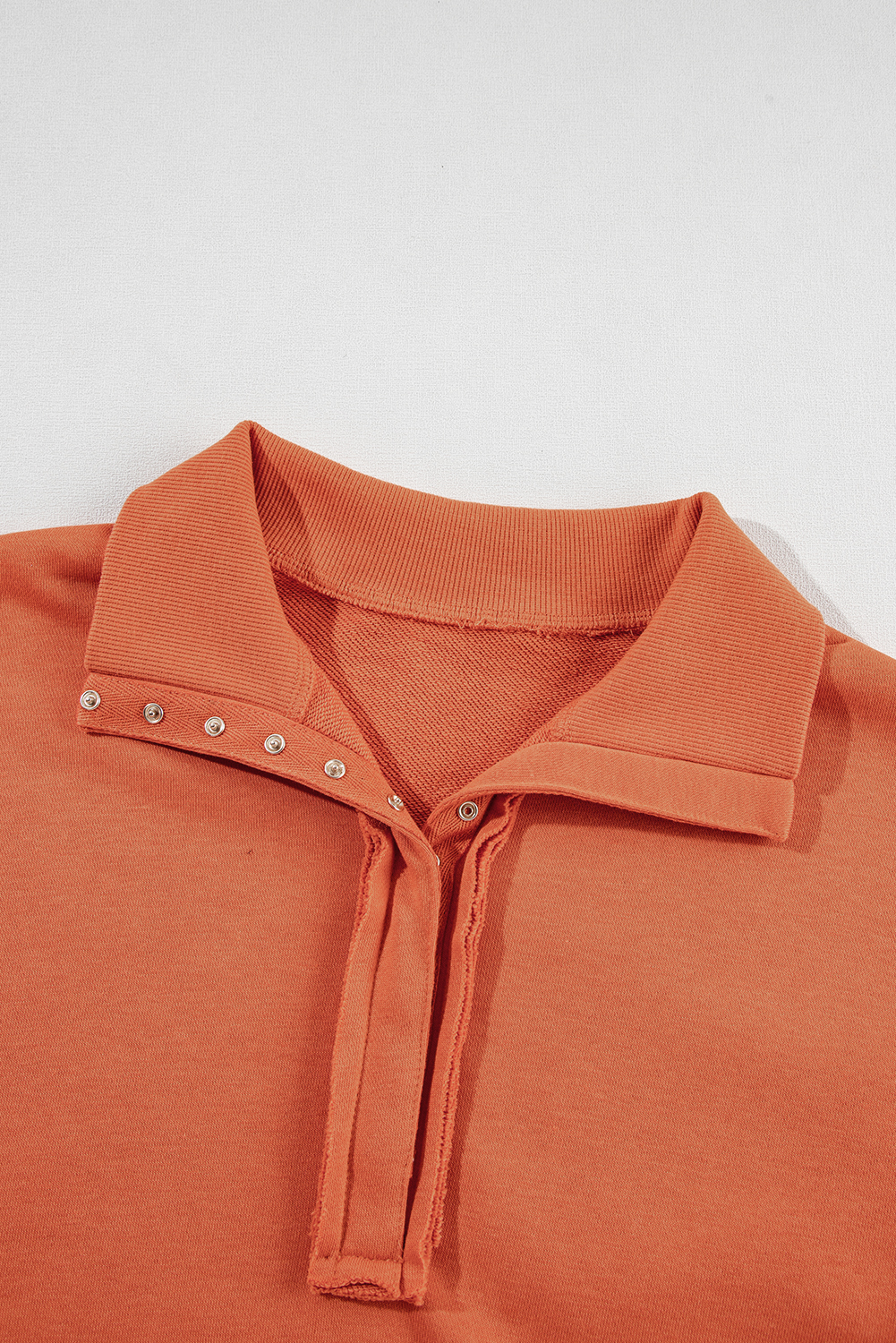 White Buttoned Collared Raw Detail High Low Baggy Sweatshirt with Slits