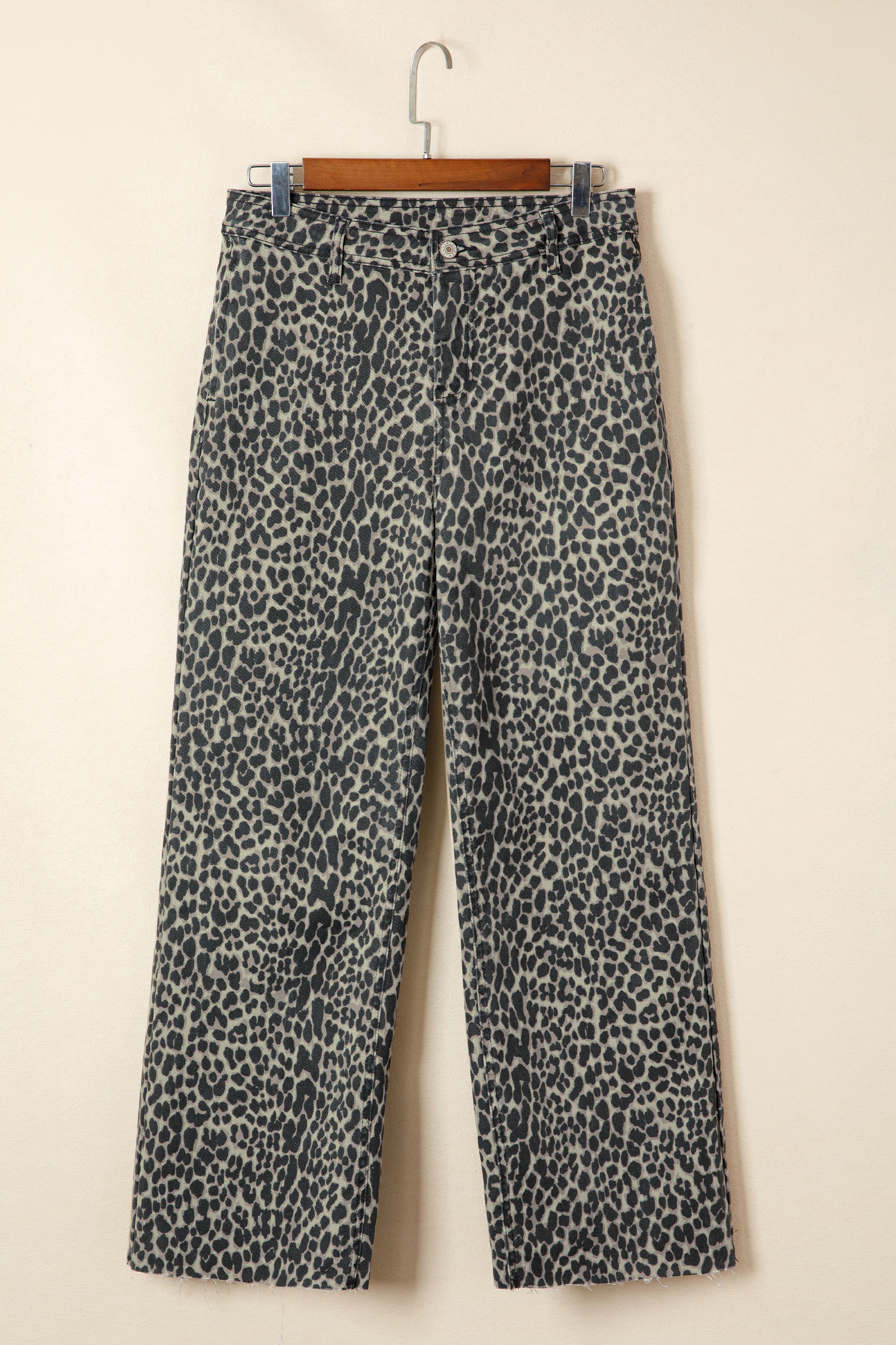 Black Leopard Print Wide Leg High Waist Jeans