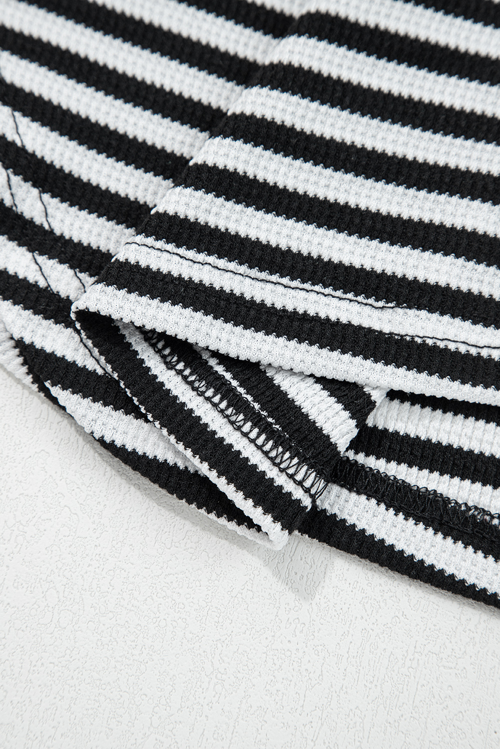 Dearlovers Green Stripe Thermal Knit Drop Shoulder Casual Top