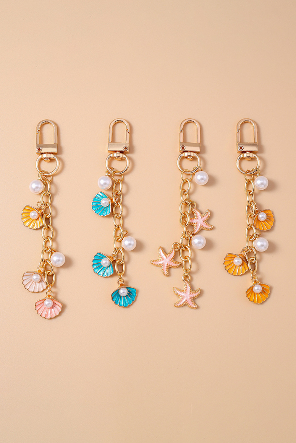 Gold Vacation Shell Pearl Chaining Keychain