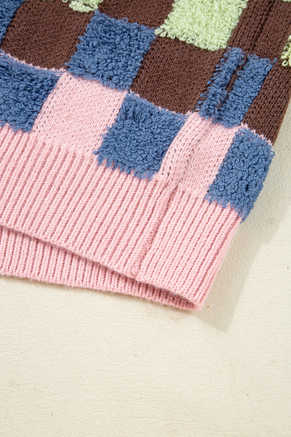 Multicolour Plush Checkered Pattern Button Front Cardigan Sweater