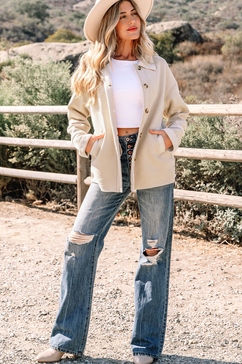 Parchment Suede Sherpa Lined Western Loose Jacket