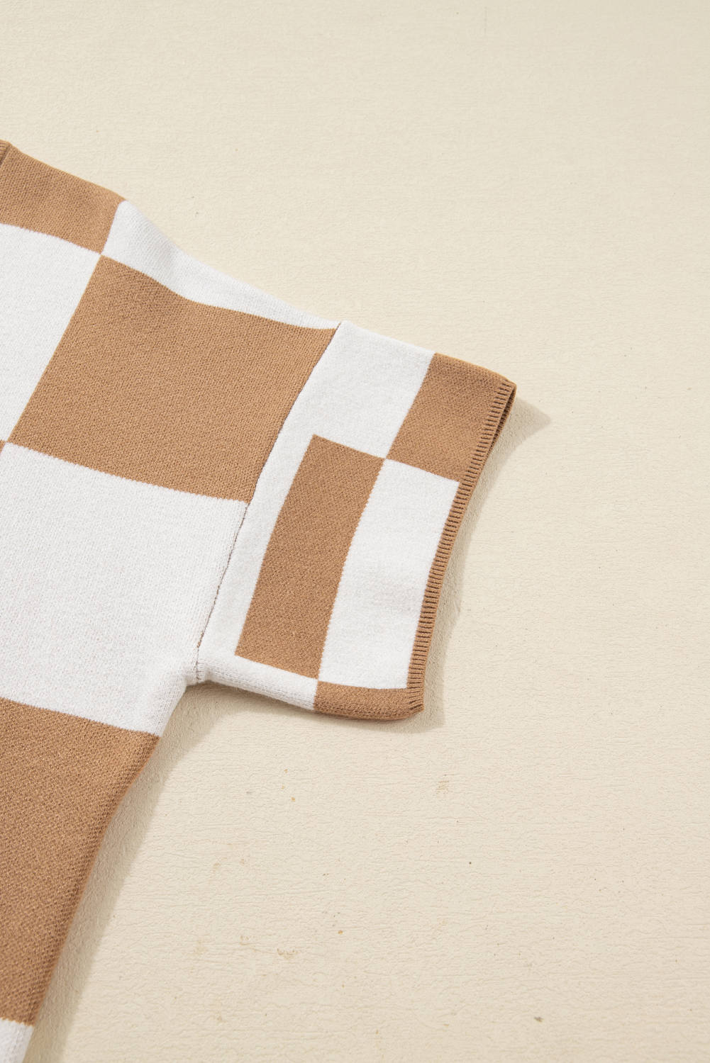 Black Checkered Pattern Loose Drop Shoulder Half Sleeve Sweater