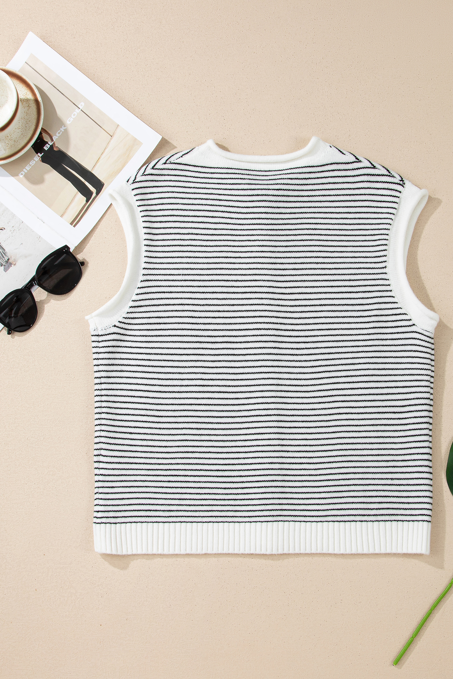 Black Stripe Contrast Trim Cap Sleeve Button Down Casual Cardigan