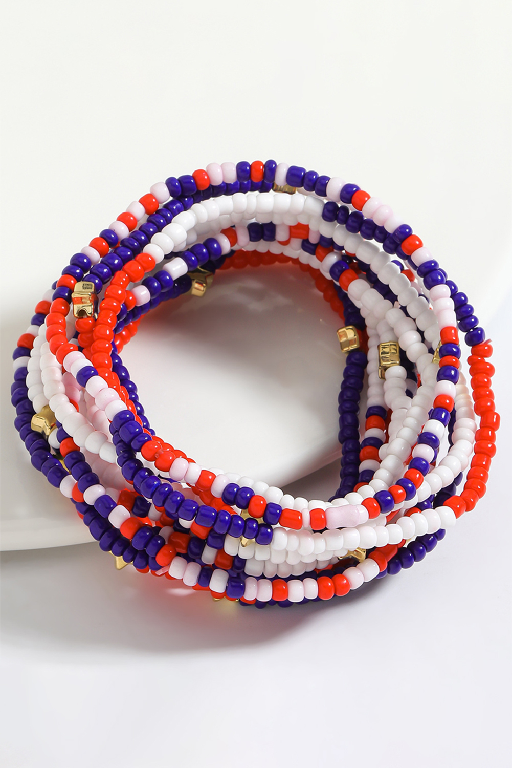 Dark Blue American Flag Star Beaded Multi Layer Bracelet Set