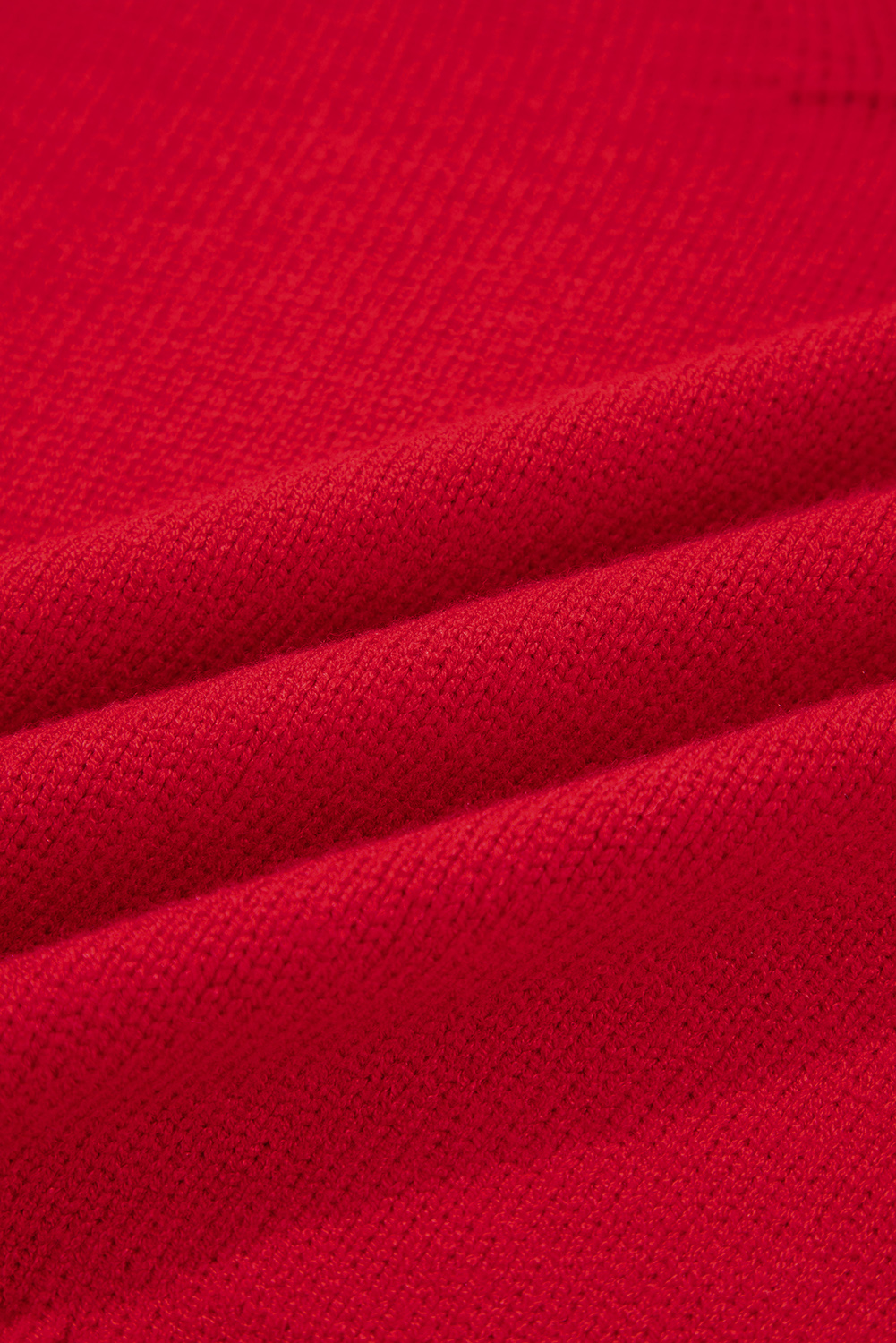 Racing Red Collared V Neck Ribbed Edge Sexy Elegant Sweater