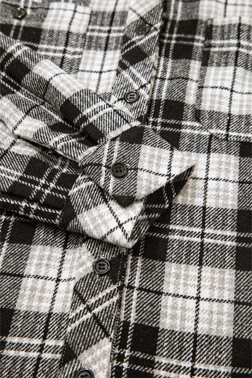 Black Plaid Print Chest Pockets Buttoned Shirt