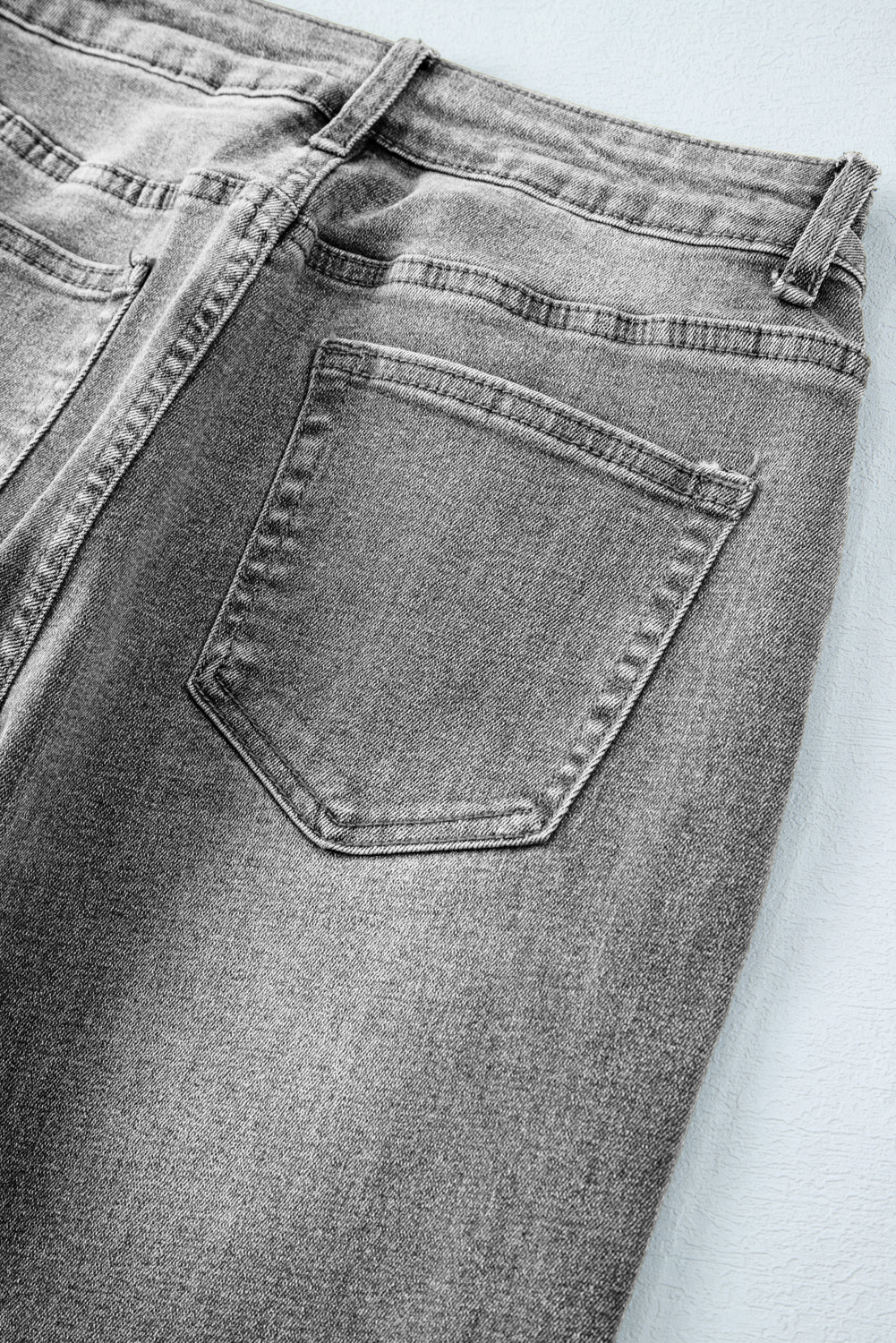 Gray Raw Hem Straight Leg Loose High Waist Jeans