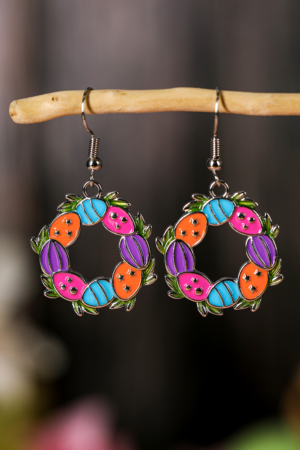 Silvery Easter Eggs Floral Hoop Dangle Earrings