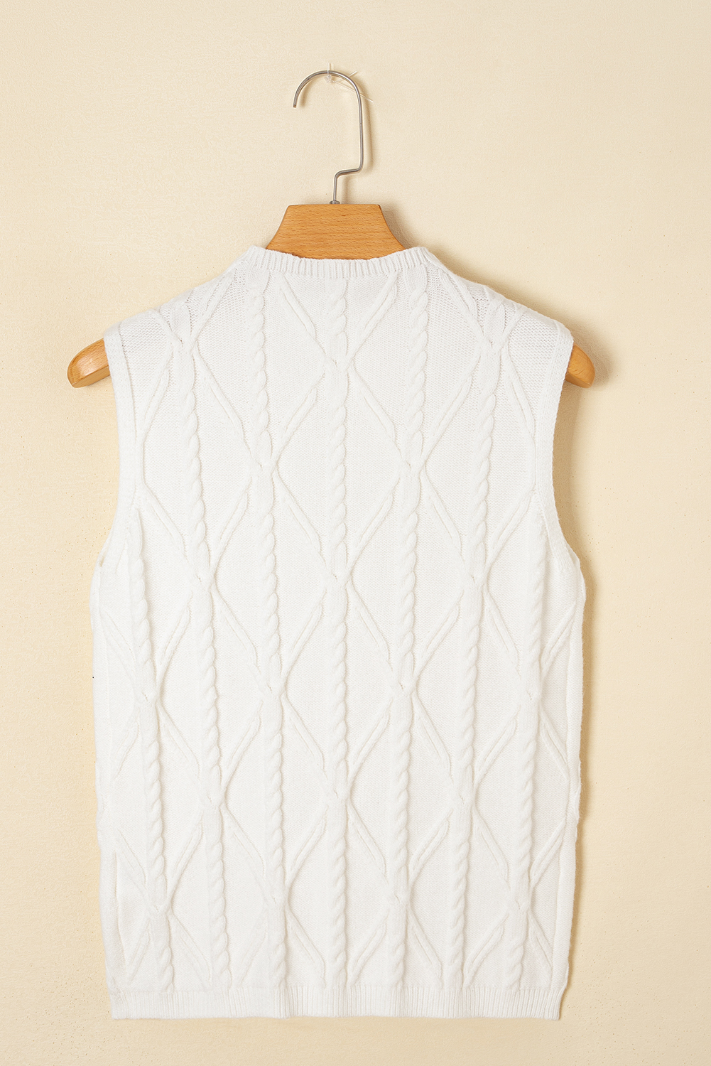 White Pearled High Neck Textured Knit Sweater Vest