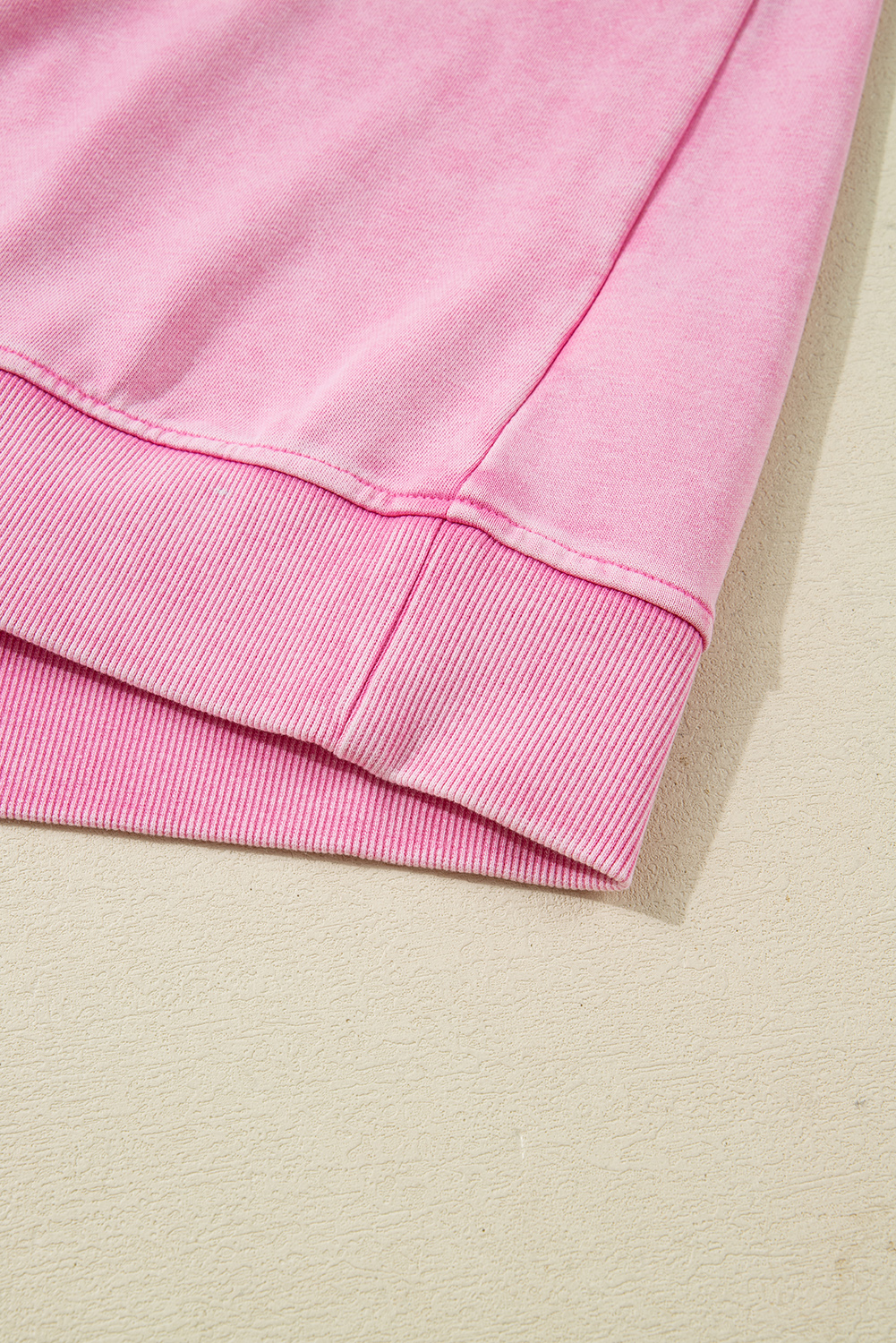 Bright Pink Mineral Wash Crossed Crew Neck Drop Shoulder Loose Sweatshirt